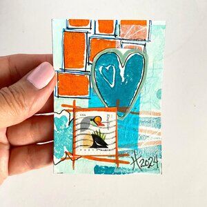 ACEO Original Collage King Eider US Postage Stamp Art Tristina Dietz Elmes ATC